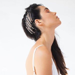 Kela diamante hair pins styled